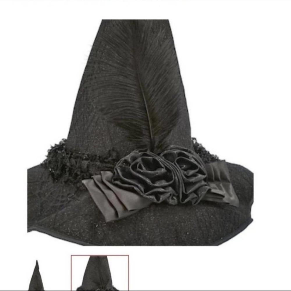 Nwt witch hat black feather spider web lace and large flowers cosplay Halloween - Picture 2 of 12